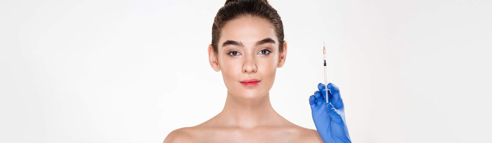 image pretty woman preparing beauty injection made by doctor latex gloves holding syringe with hyaluronic acida